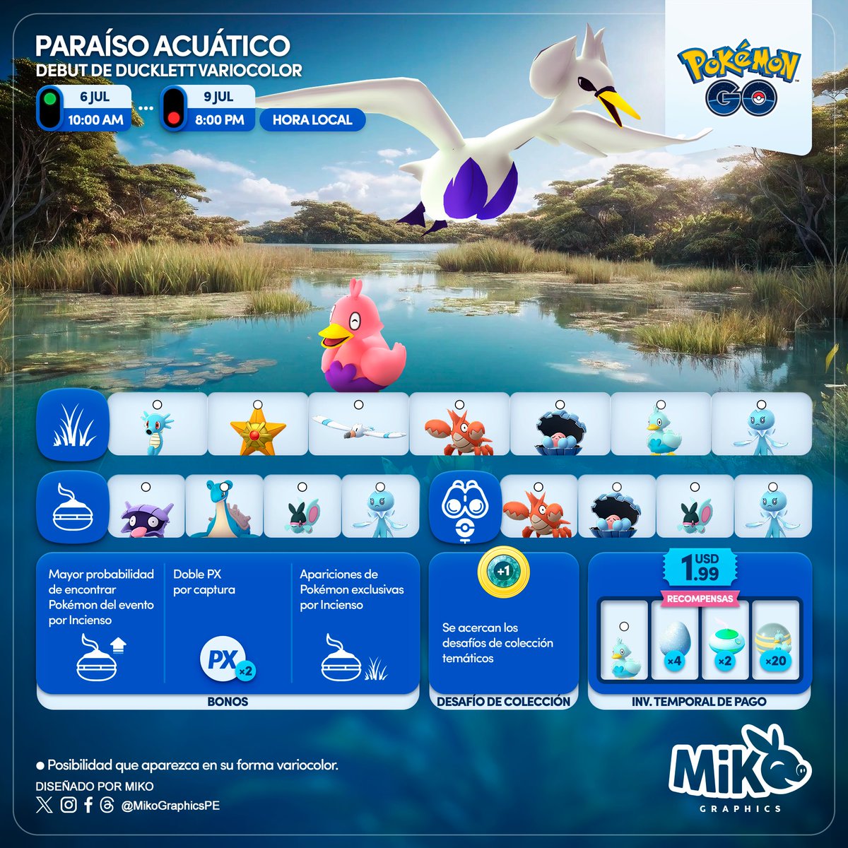MikoGraphicsPE's tweet photo. 🇺🇸🇪🇸🇫🇷
Aquatic Paradise
#ShinyDucklett debuts 🦢
 
#PokemonGO #3DArt #MikoGraphics #G2G https://t.co/Skg4mBq246