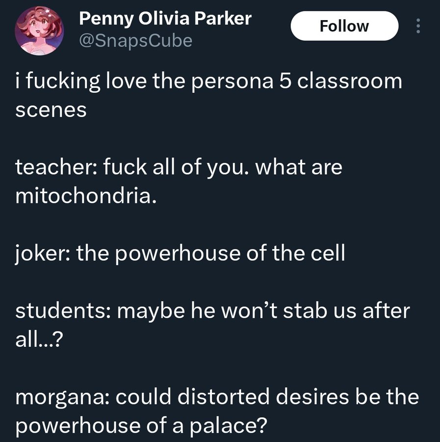 akiwrens's tweet image. i think about this tweet literally every time i’m in a persona 5 classroom scene. it is SCARILY accurate