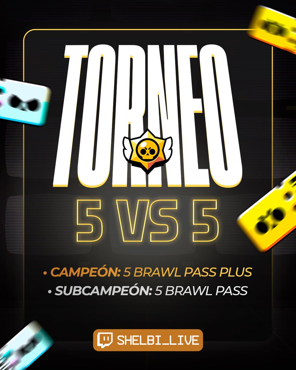ATENTOS‼️

Este sábado 6 de julio tendremos un torneo de #BrawlStars 5v5

Serán 8 equipos y estos son los premios:

🥇 5 Brawl Pass Plus
🥈 5 Brawl Pass

Todo será transmitido en mi canal twitch.tv/shelbi_live