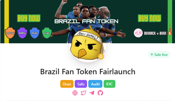 BrazilFanToken's tweet photo. 👉Congratulations to the Brazil Fan Token team for fulfilling the requirements and receiving the #Pinksale #Doxx badge.

🔥 The Doxx badge is one of many safety features projects can utilize at Pinksale protecting investors.

🚀 Check them out below: 
https://t.co/wx45wQtwrB https://t.co/Es73tPynLk