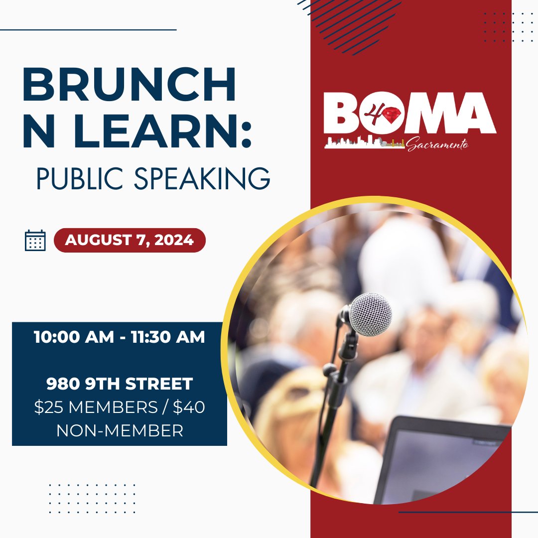 Register today for BOMA Sacramento's Brunch N Learn on August 7th! Visit BOMASacramento.org to register.