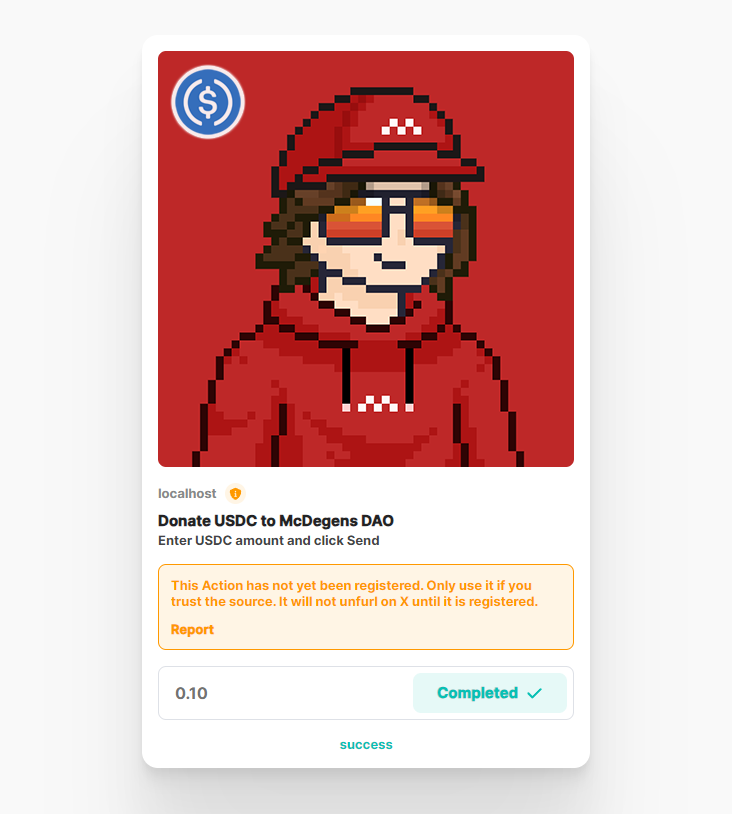 SolDapper's tweet photo. @McDegensDAO's  𝘀𝗼𝗹𝗮𝗻𝗮-𝗮𝗰𝘁𝗶𝗼𝗻-𝗲𝘅𝗽𝗿𝗲𝘀𝘀 repo now includes an example USDC donation Solana Action which can of course be reconfigured for any SPL token. 
https://t.co/lUH8weSNj3🛠️ https://t.co/CsabfJU6GC