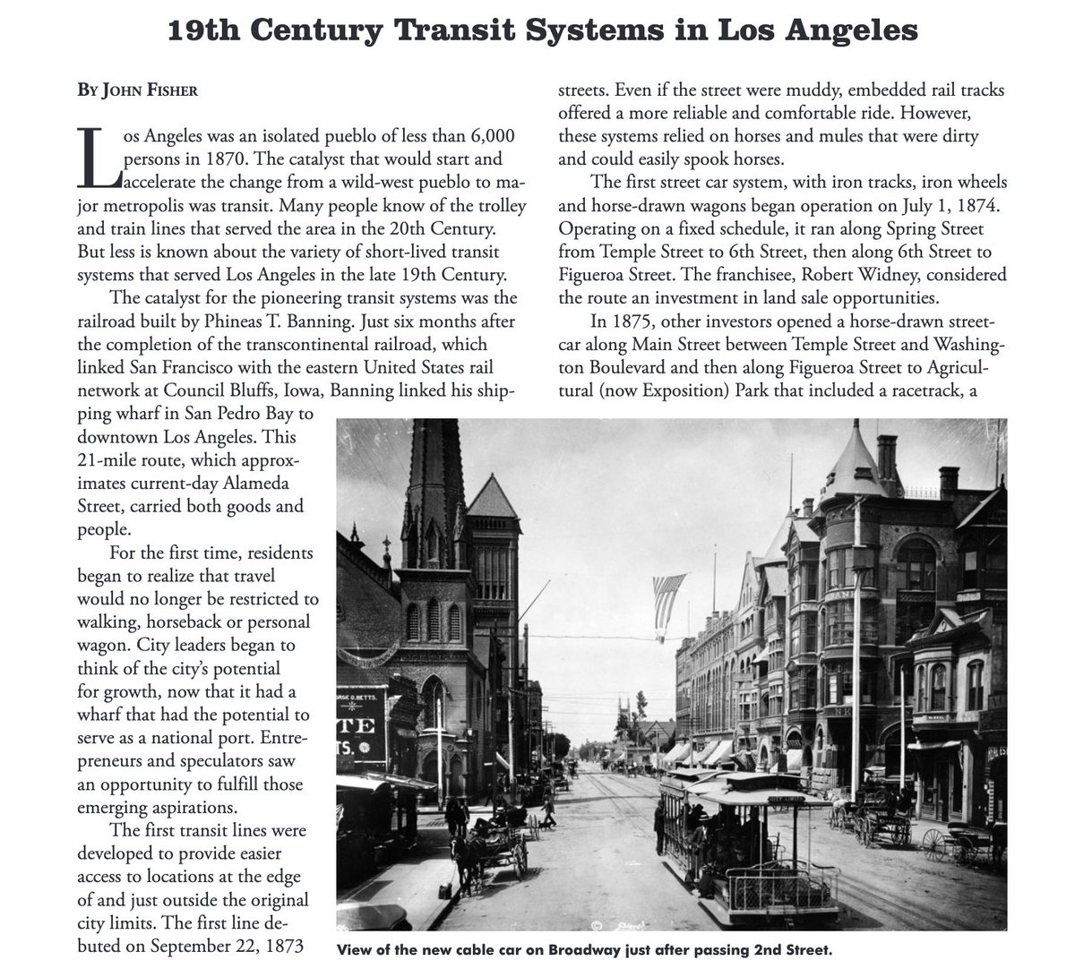LAhistory's tweet photo. “Operating on a fixed schedule, [the Spring &amp; Sixth Street Railroad] ran along Spring Street from Temple Street to 6th Street, then along 6th Street to Figueroa Street.” Quote from @LACityHistory’s article “19th Century #TransitSystems in #LosAngeles” -> https://t.co/GnNmK07Rsq https://t.co/2hcQ6xckWl