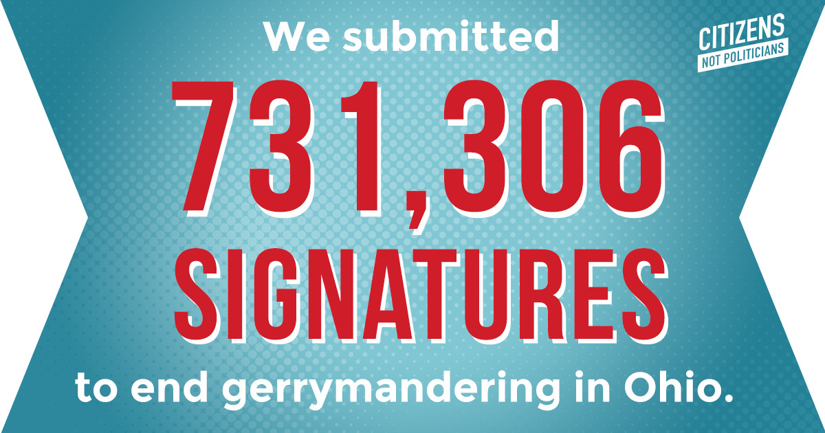 CitizenMapsOH's tweet photo. WE DID IT! Ohioans from every county just submitted 731,306 signatures to put the #CitizensNotPoliticiansAmendment on the Ohio November ballot!

The road to Election Day starts NOW. Sign up today to volunteer to #EndGerrymandering this November! → https://t.co/7bxRMym5Od https://t.co/y6tmEH12nA