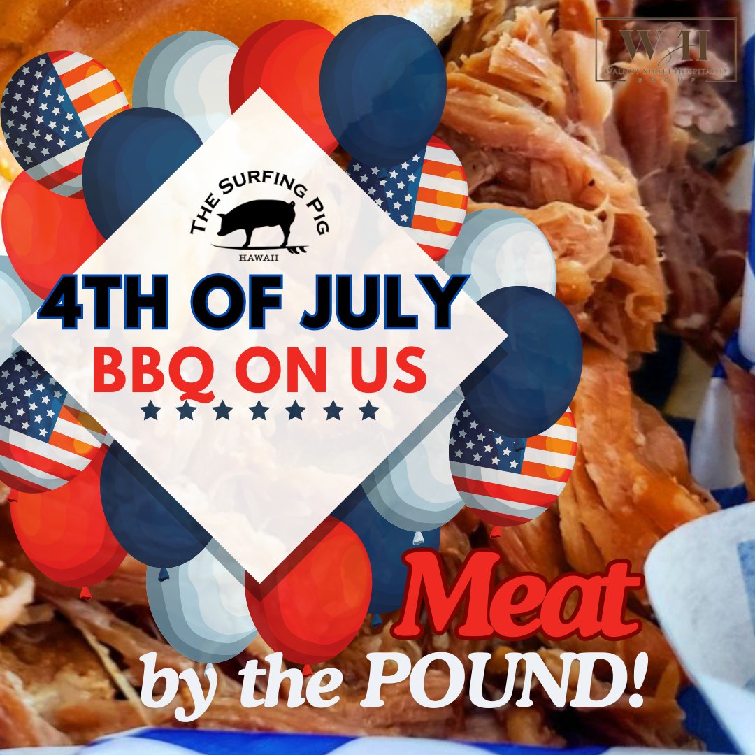 thesurfingpighi's tweet image. 🎆🍖 Don't be 'pound'-ering over your Fourth of July barbecue plans! 

Let us handle the grilling while you relax and enjoy the fireworks! 🎇🔥 

Order your meat by the pound now and let the flavor explosions begin! 🇺🇸🍗 

📞 808-744-1992

#GrillAndChill #4thofjuly #BBQOnTheGo