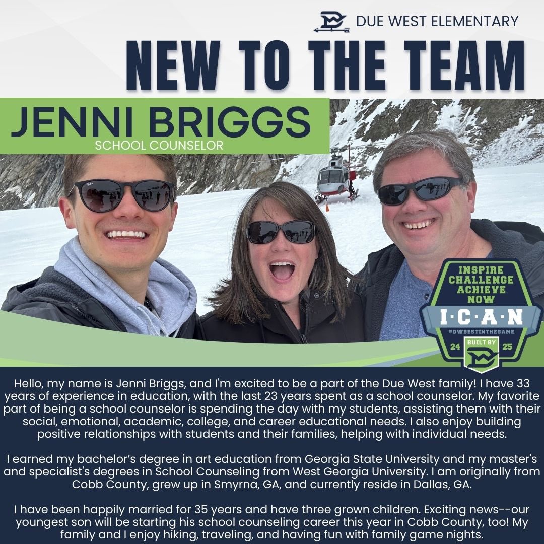 Welcome, Jenni Briggs, our new part-time school counselor! We're thrilled to have you joining us this year. #ICAN #DWTheBestInTheGame