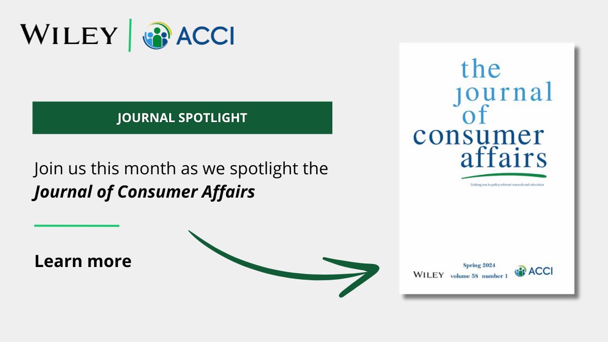 🔦 Introducing our new #JournalSpotlight! This month, we're highlighting The Journal of Consumer Affairs.

Learn more about the journal here: ow.ly/inJr50St9ka

<a href="/ACCI_ORG/">ACCI</a>