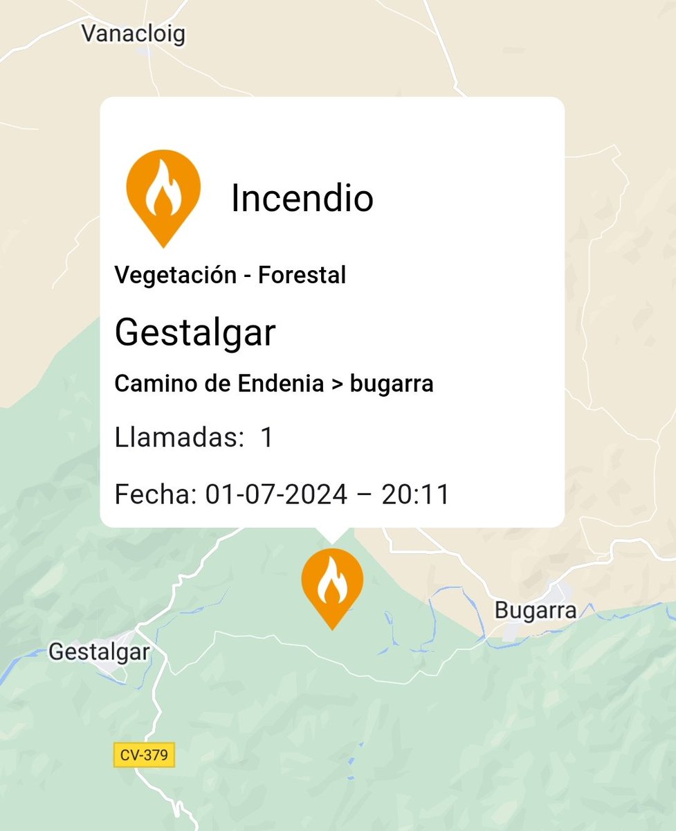VOSTcvalenciana's tweet photo. 🔥 Declarado incendio forestal en #Gestalgar (V), entre Gestalgar y Bugarra. HT de seguimiento #IFGestalgar. Medios de extinción movilizados 🚒 https://t.co/Ozt2T7lIM6