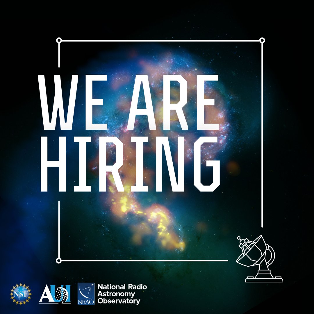 TheNRAO's tweet photo. We're #hiring!
The NRAO currently has job openings in engineering, IT, education/outreach, mechanics, admin, and more.
Apply to join our team: https://t.co/97JA1KIqlg
#JobsinScience #JobsinSTEM https://t.co/H20BLEcK9D