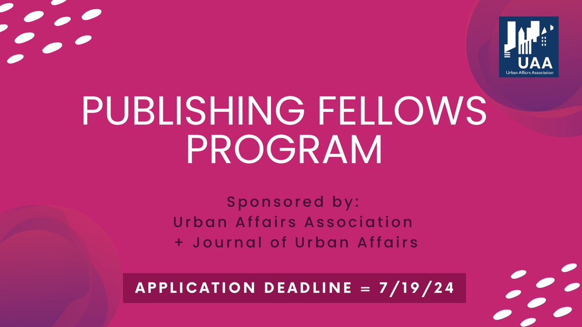 Urban Affairs Association (@uaanews) on Twitter photo 📣 The Publishing Fellows Program is now accepting applications! Deadline=7/19/24 tinyurl.com/juafellows2025
<a href="/JUAurban/">Journal of Urban Affairs (JUA)</a> @JRE_UAA 📣 The Publishing Fellows Program is now accepting applications! Deadline=7/19/24 tinyurl.com/juafellows2025
<a href="/JUAurban/">Journal of Urban Affairs (JUA)</a> @JRE_UAA