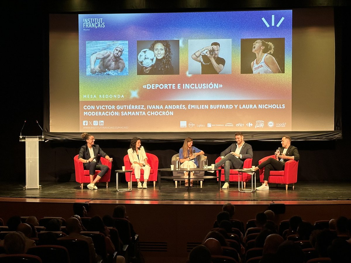 Hoy se celebra en <a href="/IF_Madrid/">Institut français de Madrid</a> la con conferencia “Deporte e Inclusión”, con <a href="/victorg91/">Víctor Gutiérrez</a>, <a href="/IvanaAndresSanz/">Ivana Andrés Sanz</a> , <a href="/EmilienBuffard/">Emilien Buffard</a> y <a href="/LauraNicholls1/">Laura Nicholls</a> #MadridOrgullo2024
