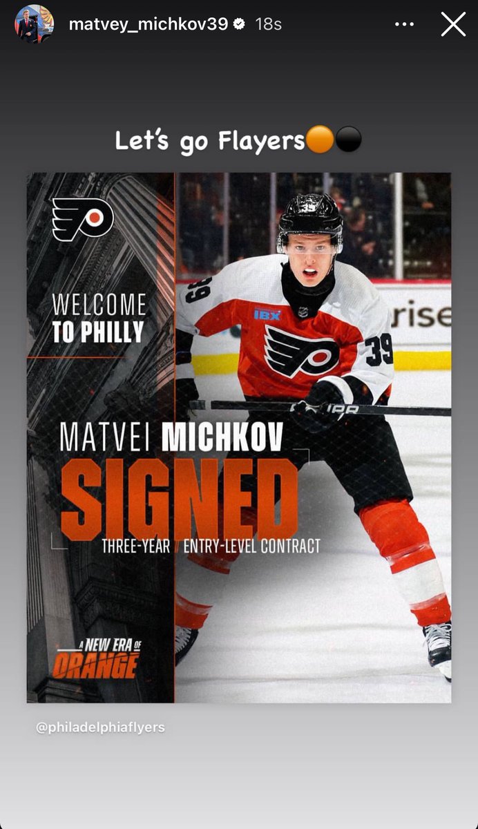 TheLibertyYell's tweet photo. Michkov’s IG story. 

You can spell Flyers however you want, brother. https://t.co/Zn9tgAIagD