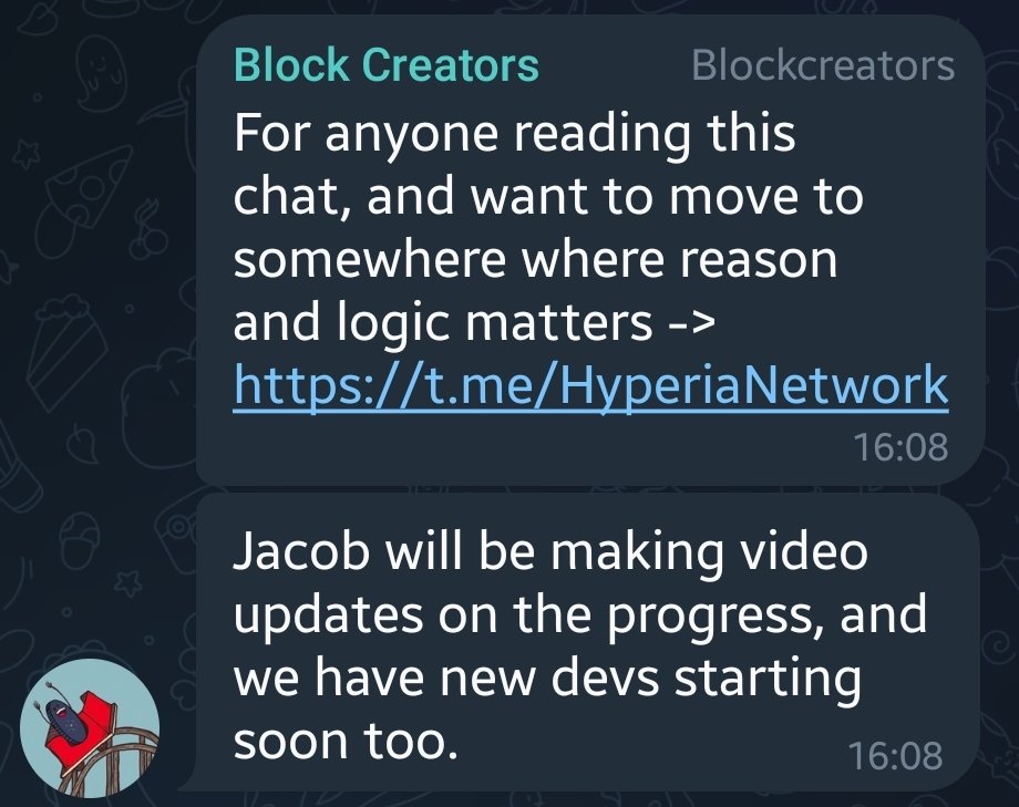 tonyler_'s tweet photo. You can't make this shit up.

The Juno founder:
➡️ Promotes his new chain on his failed project's Telegram.
➡️ Bans the only investor who cared to save Juno (a top 3 validator, by the way).
➡️ Claims that a validator not voting is a good thing. One minute later, he says he values democracy.

Is @CosmosChain, aka "blockcreators," one of the biggest scammers in Cosmos history (alongside Lobo and others)?