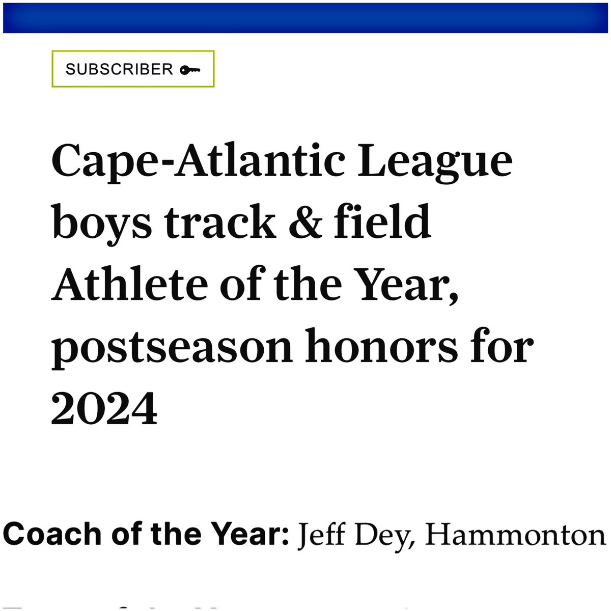 HammHSBoysTrack's tweet photo. Somehow we missed it, but thanks to Aaron Mull we can properly congratulate Coach Jeff Dey on his acknowledgement from @HSSportsNJ as Cape-Atlantic League’s Coach of the Year! 👏🏼👏🏼👏🏼
Way to go Coach, we are so proud of you! Well deserved!👏🏼👏🏼👏🏼
#BlueDevilsPride https://t.co/pOTFJW4QM8
