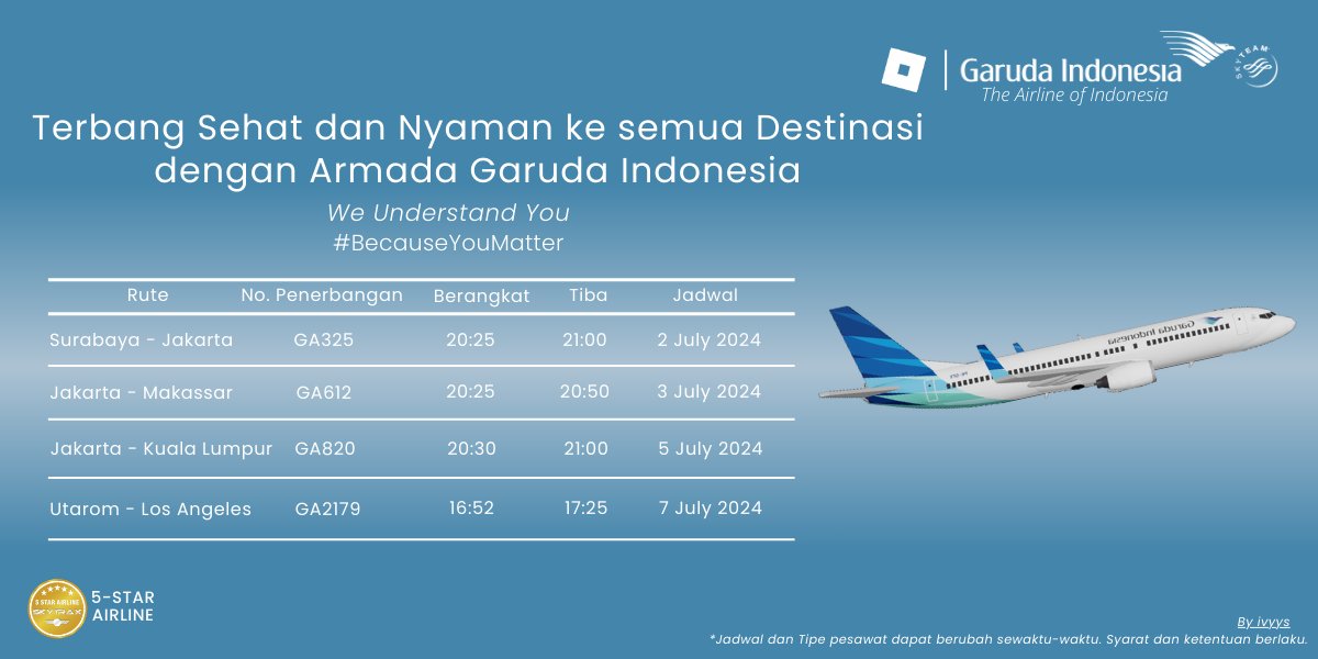 "Scheduled Flights for This Week : July 2nd - July 7th"

"Penerbangan terjadwal untuk Minggu Ini : 2 Juli- 7 Juli"

Cr : <a href="/iivys_/">bluberi sayang apel</a> 

#roblox #roaviation #robloxdev #robloxairlines #fypage #fyp