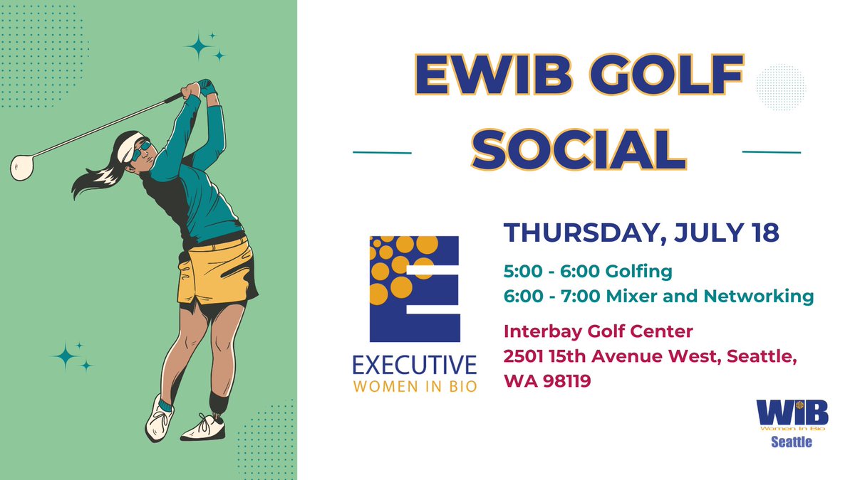 WIBSeattle's tweet photo. Calling all directors, VPs, and C-suite women in bio in Seattle! Join us on Thur, July 18, from 5-7 p.m. for an EWIB Golf Social at the Interbay Golf Center. Register: https://t.co/LUNFrnbsz0

#WIBSeattle #ExecutiveWomenInBio https://t.co/yvgw2mQ2tT