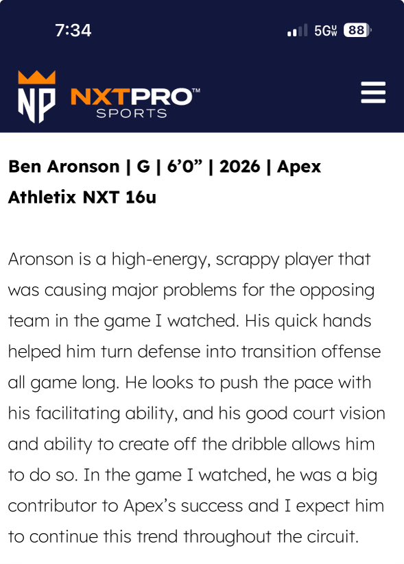 Ben Aronson (@benaronson0) on Twitter photo Small Setback for a Big Comeback!
Tore My ACL on May 24th
Itching to get back to the court here’s what scouts said about me this Spring AAU Season
<a href="/shanku_nair/">shanku nair</a> @PeterLashNXT <a href="/GreggRosenberg1/">Gregg Rosenberg</a> Small Setback for a Big Comeback!
Tore My ACL on May 24th
Itching to get back to the court here’s what scouts said about me this Spring AAU Season
<a href="/shanku_nair/">shanku nair</a> @PeterLashNXT <a href="/GreggRosenberg1/">Gregg Rosenberg</a>