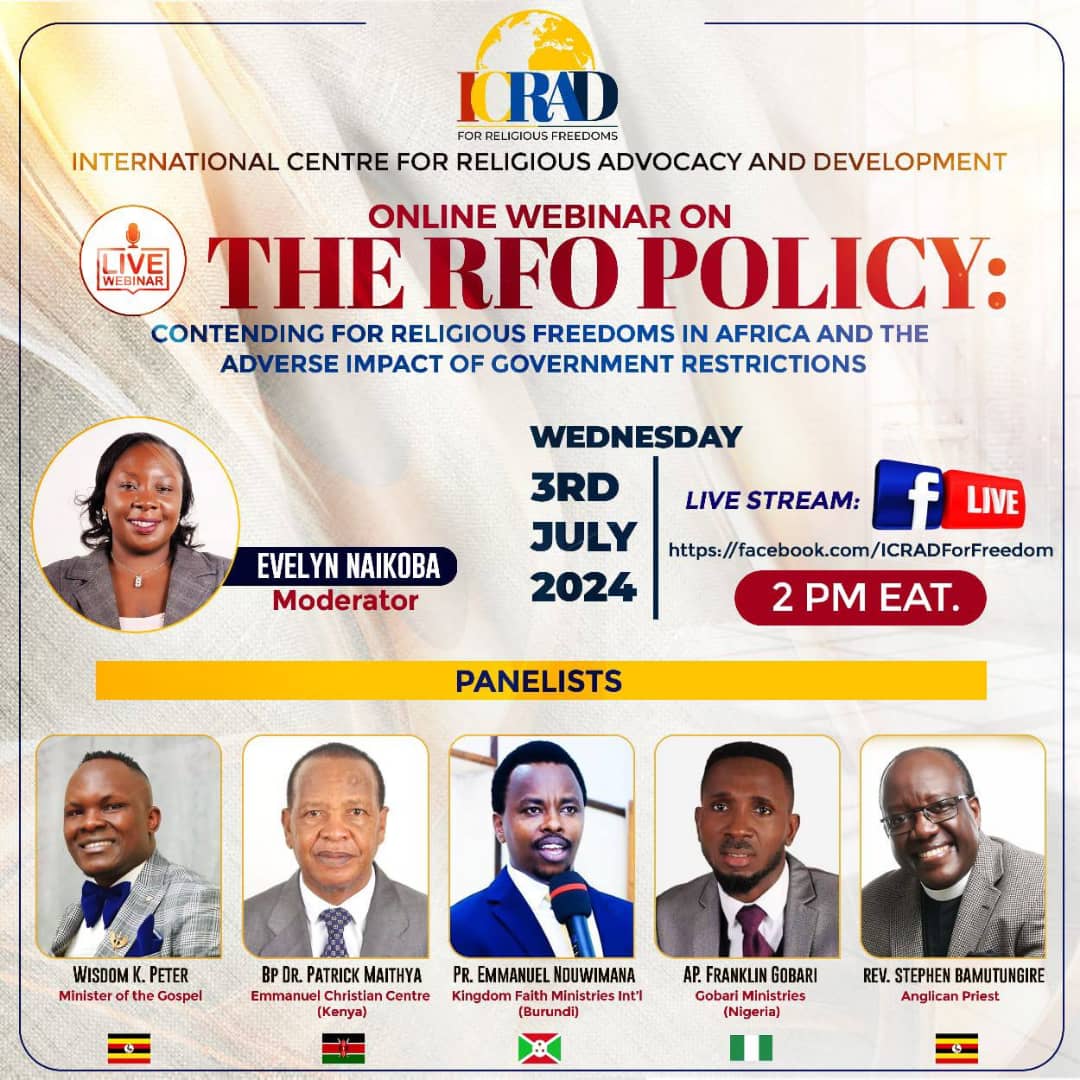 GodfreyMystery's tweet image. Join a discussion on the status of religious freedoms within Africa and the impact of government restrictions thereof.

Event Details
Date: Wednesday, 3rd July 2024
Time: 2PM EAT
Link: facebook.com/ICRADForFreedo…

#StopReligiousOppression