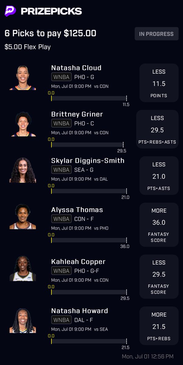 DailyEdgeSports's tweet photo. No NBA?  No NFL?  NO PROBLEM!!! We've got you all July!  Here is Mav's 6-pick WNBA for today.  If it hits, we will give away $100 to one of our followers that likes and retweets!!!!

Join PrizePicks today using code CASHKEG for a first deposit match up to $100!!!

https://t.co/1z4k1XYZTJ

#GamblingTwitter #POTD #PrizePicks #Props