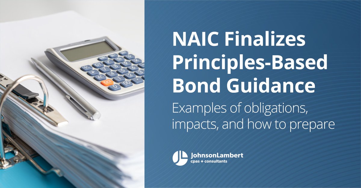 Johnson_Lambert's tweet image. Are you ready to implement the @NAIC's principles-based bond guidance? Learn how this new approach impacts your insurance organization → ow.ly/IlKj50St7oo #InsuranceRegulation #InsuranceAccounting #JLInsights