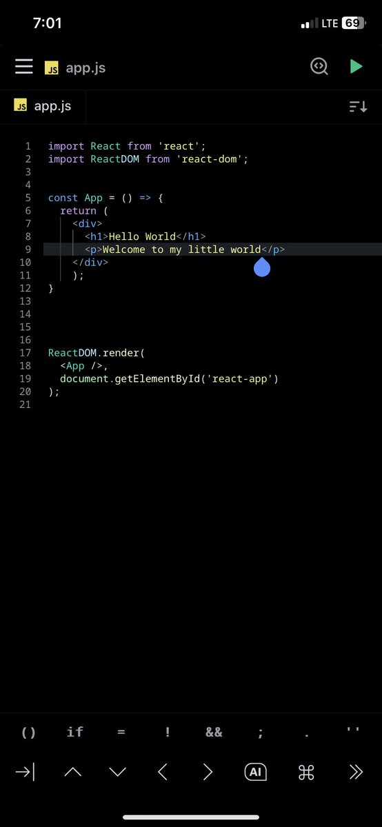 ugwumba_frank's tweet image. Excited to start my 31-day challenge to practice React! Today, I'll be diving into the basics. Let's do this! 🧑💻💻 #ReactChallenge #Day1 #31daysofReact
Below is my first practice project: a simple 'Hello World' app!
See you tomorrow 🫵