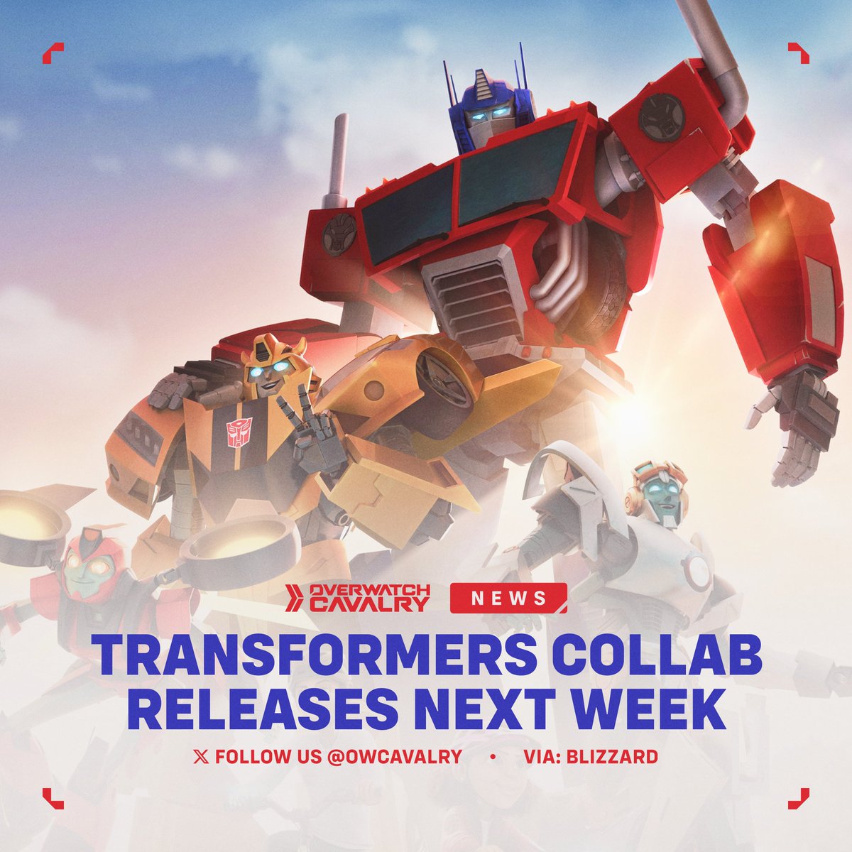 Get ready to roll out in #Overwatch2 on July 09 🤖

Transformers x Overwatch launches next week, likely featuring all-new cosmetics and potentially a new arcade mode!

Which heroes do you want to see get a Transformers skin? 🚗