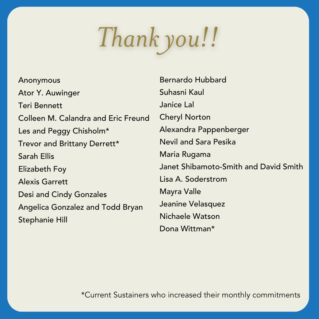 This month, we welcomed 25 new or increased commitments to our Crisis Nursery Sustainer’s Circle! Huge thanks to each of the new Sustainers listed, whose monthly donations help ensure every child has a place to stay when they need it most. #crisisnursery #thankyou #sustainers