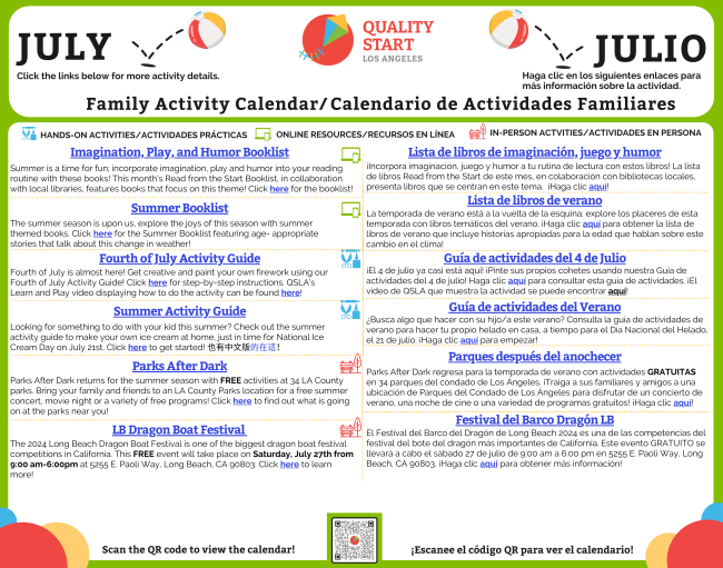 QualityStartLA's tweet image. Get ready for a month of #SummerFun with our July #ActivityGuide!🌞  Packed with activities for the whole family, you&apos;ll find ways to celebrate #FourthofJuly, enjoy #ParksAfterDark, explore the #LongBeachDragonBoatFestival, and much more.🐉 
Click here 👉🏾 ow.ly/3ntL50Sqivn