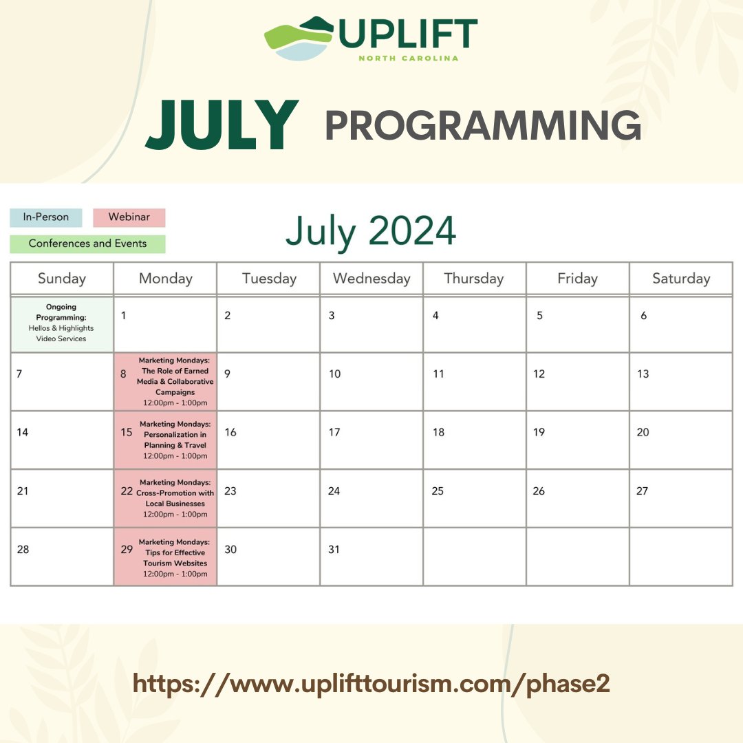 uplift_nc's tweet photo. Hello, July!! 🇺🇸 🎆

Check out our calendar and register for events here: https://t.co/4AFc2nGoS2

#upliftnc #julyprogramming #upcomingevents #programcalendar #webinars https://t.co/oI4mCYkoeb