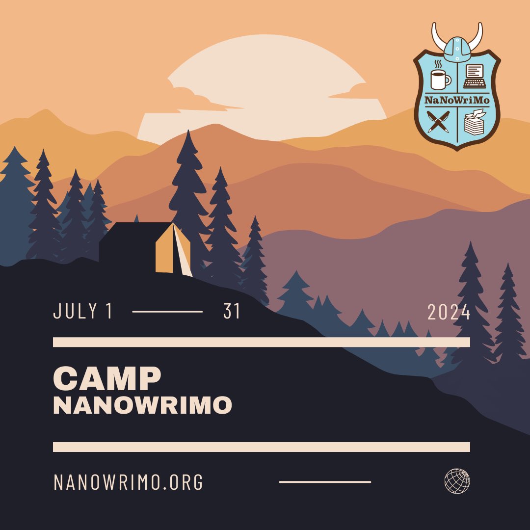 NaNoWriMo's tweet photo. Welcome back to Camp, writers! 🌞 Whether you’re continuing an earlier project or starting something new, we’ll be here for you all month with inspiration and encouragement! Check your inbox for exclusive Camp events and writing resources. Happy writing! 🐉🏰 https://t.co/5G1e0iETqK