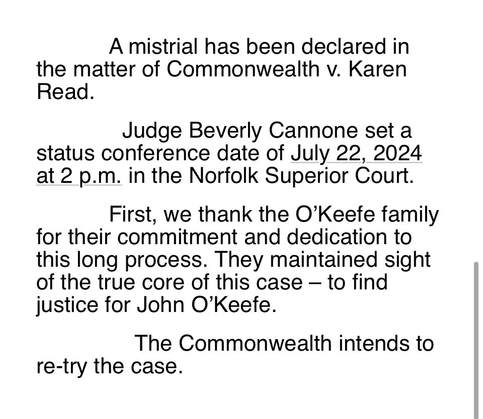 Angenette Levy (@angenette5) on Twitter photo Statement from Norfolk District Attorney Michael Morrissey. He said he intends to retry Karen Read <a href="/LawCrimeNetwork/">Law&Crime Network</a> Statement from Norfolk District Attorney Michael Morrissey. He said he intends to retry Karen Read <a href="/LawCrimeNetwork/">Law&Crime Network</a>