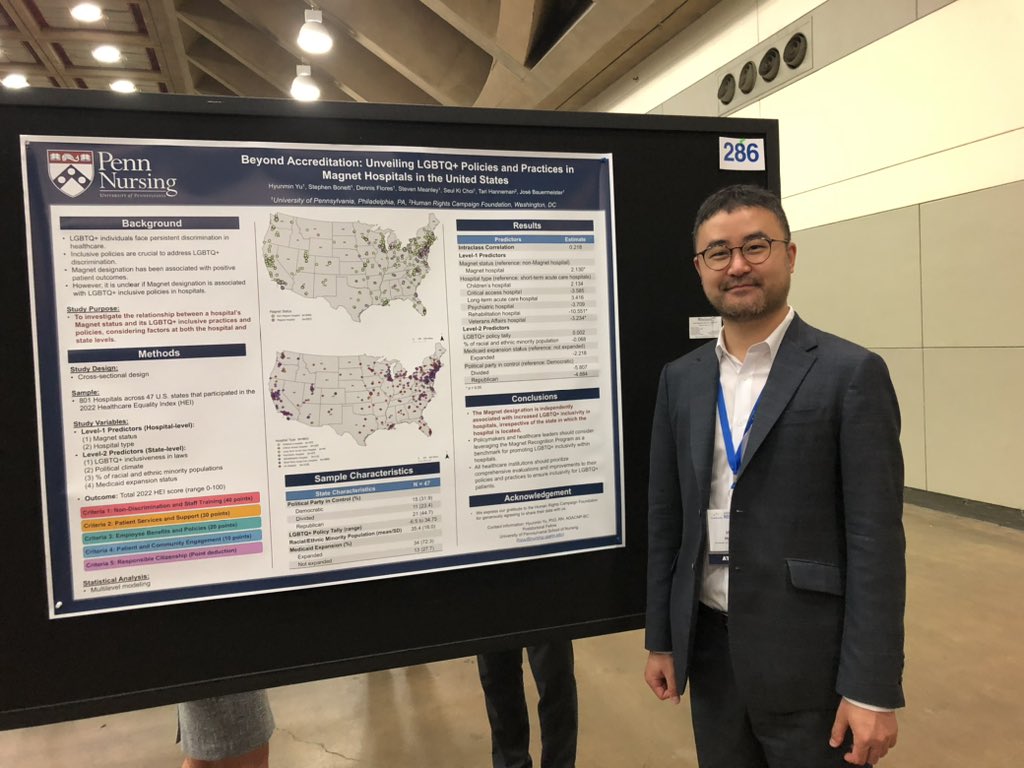 Penn LDI (@pennldi) on Twitter photo LDI Fellow <a href="/hyunmin_yu/">David (Hyunmin) Yu, PhD, AGACNP-BC (he/him)</a> found that policymakers and health care leaders should consider leveraging the Magnet Recognition Program as a benchmark for promoting #LGBTQ+ inclusivity in hospitals. #ARM24 #LDIatARM24 LDI Fellow <a href="/hyunmin_yu/">David (Hyunmin) Yu, PhD, AGACNP-BC (he/him)</a> found that policymakers and health care leaders should consider leveraging the Magnet Recognition Program as a benchmark for promoting #LGBTQ+ inclusivity in hospitals. #ARM24 #LDIatARM24