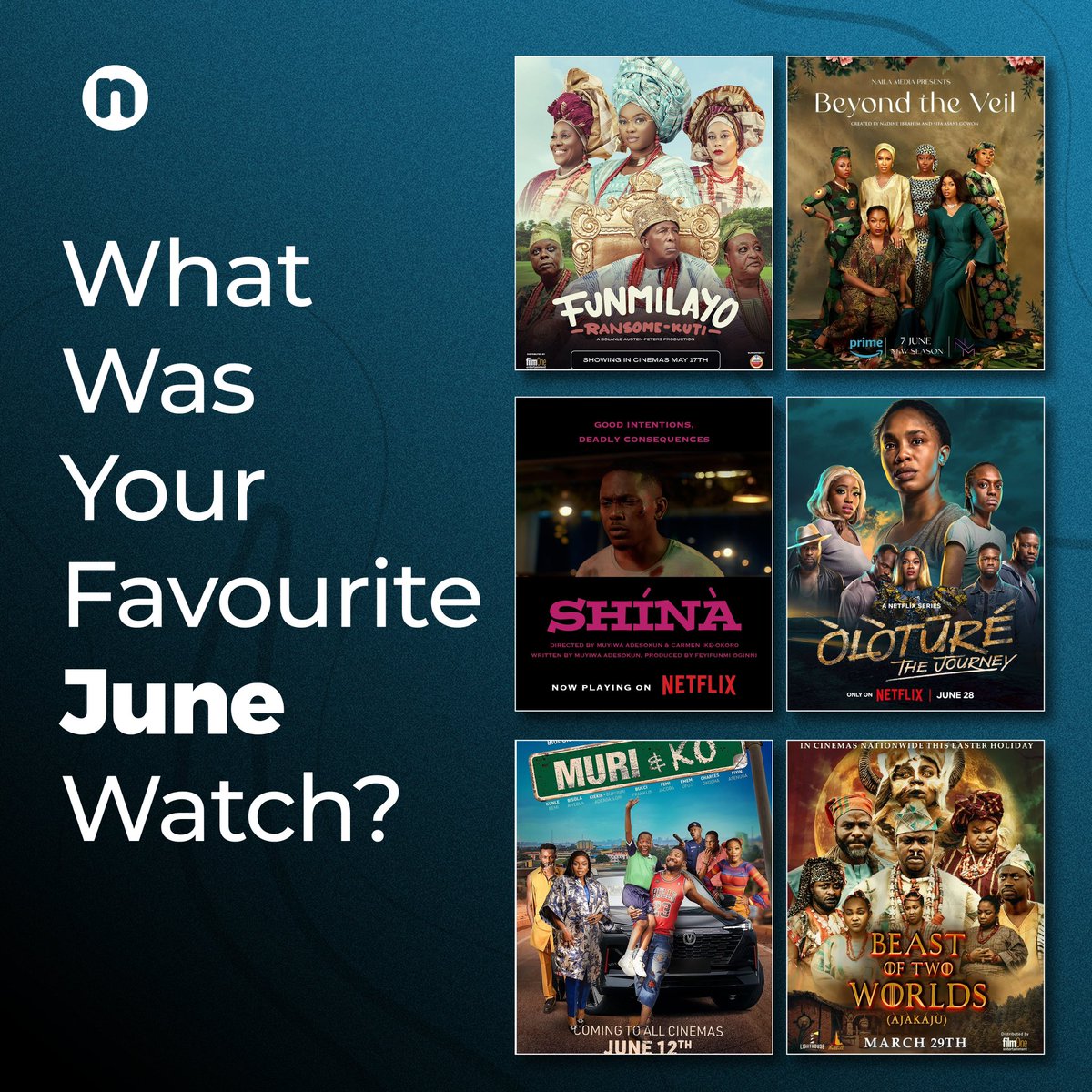 nollycritic's tweet photo. How many of these June releases did you see and which was your favourite?

#beyondtheveil #oloture #beastoftwoworlds #shina #funmilayoransomekuti #nollywood #muriandko https://t.co/lnGLLCNRRD