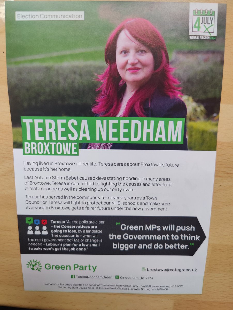 RichardHBell's tweet image. Vote Green #Broxtowe #GeneralElections2024