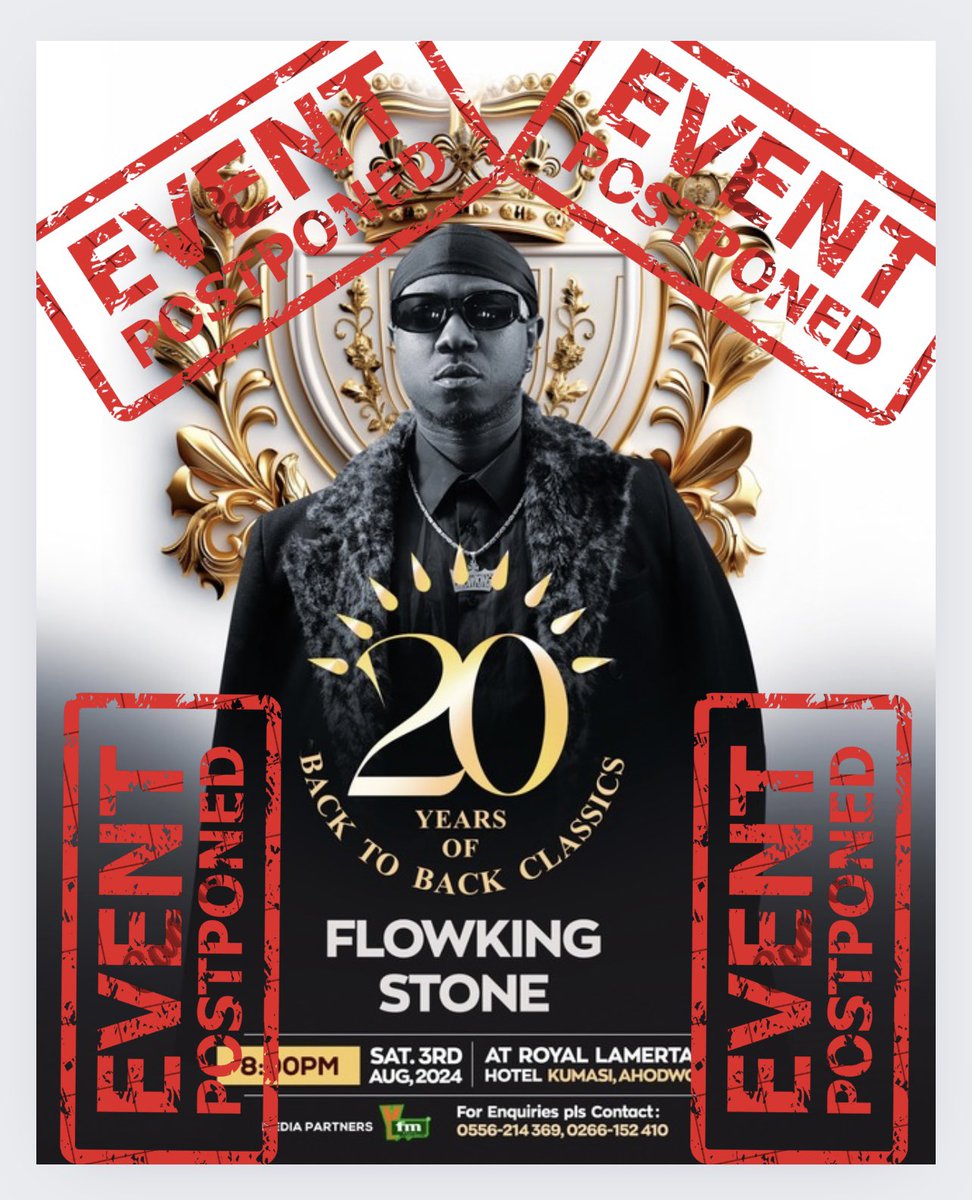 Flowkingstone_'s tweet photo. Sorry guys, had to postpone the show to
Make it better for y’all. Next date will be announced. Thanks for your support #FlowkingStoneAt20 #OnGod https://t.co/YrVSMtbUKu