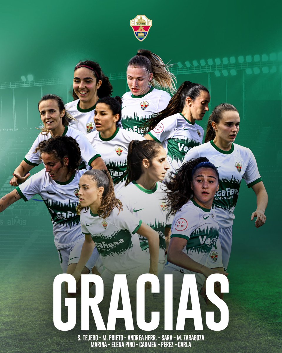 elchecffem's tweet photo. 📯 𝗖𝗢𝗠𝗨𝗡𝗜𝗖𝗔𝗗𝗢 𝗢𝗙𝗜𝗖𝗜𝗔𝗟 | El club agradece la dedicación y profesionalidad de las diez futbolistas que finalizan contrato y les desea mucha suerte. 💚

#MuchoElche https://t.co/oOKv7A6hSz