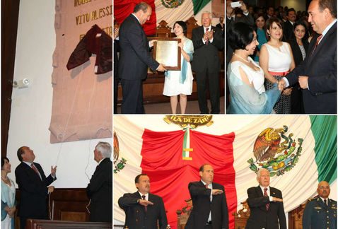 MuseoPresidente's tweet photo. 1 de julio de 2014.- En sesión solemne del Congreso, el Gobernador de #Coahuila, Rubén Moreira Valdez, devela en el Muro de Honor, en letras doradas, el nombre de la poetisa Enriqueta Ochoa Benavides, originaria de #Torreón. https://t.co/BiSsmXcpxo