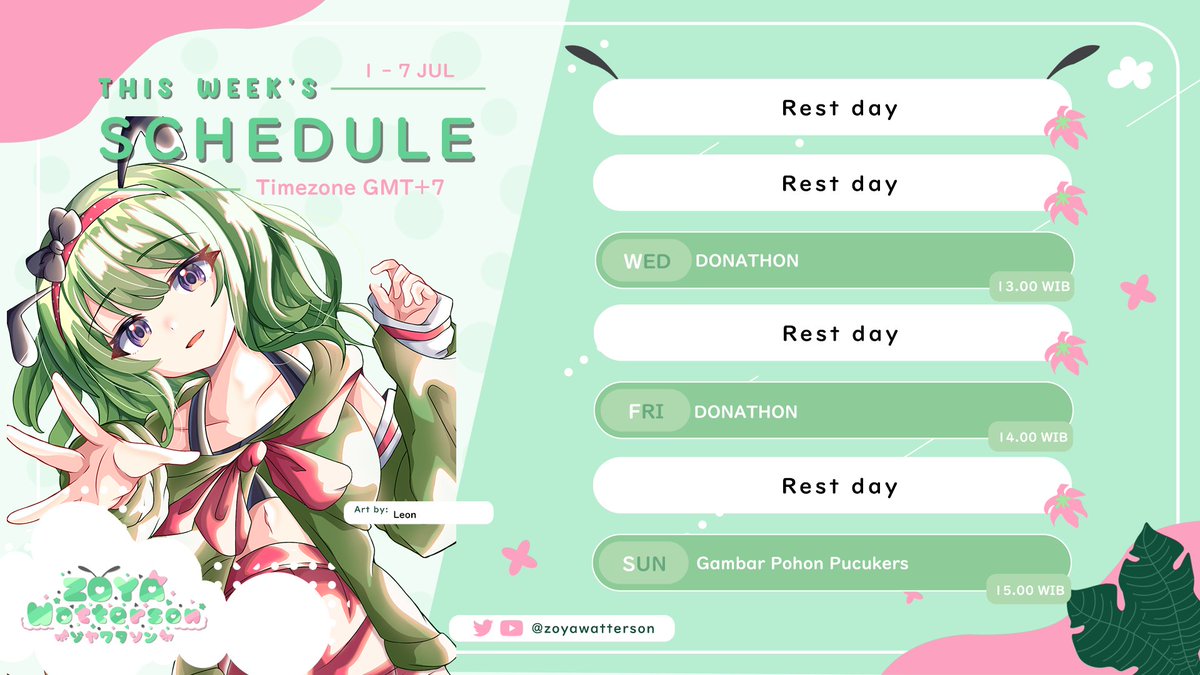 Zoyawatterson's tweet photo. 🐛 Schedule🐛
Sekejul lur~
General : #Zoyawatterson
Announcement : #Pucukinpo
Live : #HamaLive
Clip : #ClipCUK
Art : #Zoyart https://t.co/T9qJzE0VTH