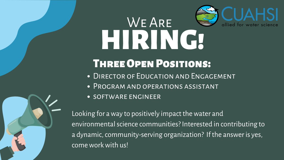 If you want to be considered for the Director of Education &amp; Engagement or Program &amp; Operations Assistant positions, the deadline to apply is tomorrow, July 2nd! We will be responding to all applicants within the next 10 days.
cuahsi.org/job-board