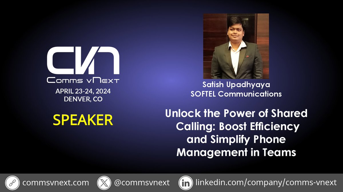 Comms vNext (@commsvnext) on Twitter photo Unlock the Power of Shared Calling: Boost Efficiency and Simplify Phone Management in Teams with <a href="/RealTime_M365/">Satish Upadhyaya</a> #MicrosoftTeams #CommsvNext
youtu.be/gn14R0tEFM0 Unlock the Power of Shared Calling: Boost Efficiency and Simplify Phone Management in Teams with <a href="/RealTime_M365/">Satish Upadhyaya</a> #MicrosoftTeams #CommsvNext
youtu.be/gn14R0tEFM0