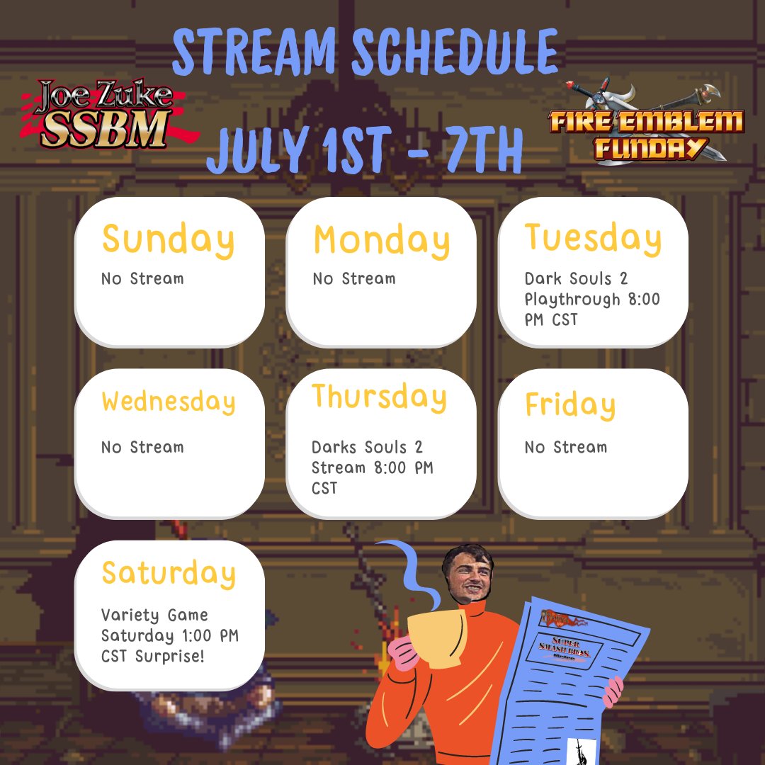 New stream schedule, we hit the 300 follower goal so as promised... Dark Souls trilogy will be completed.