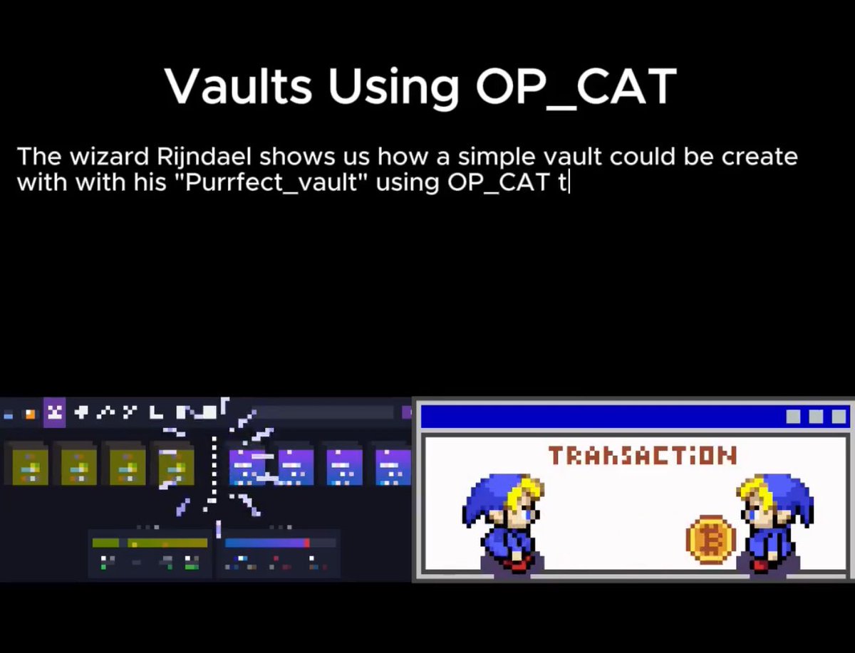 the <a href="/quantumcats/"></a> community is putting on an absolute clinic today

tap the #OP_CAT_VAULT hashtag and scroll through tons of videos and threads explaining how OP_CAT, in addition to everything else it does, also makes self-custody of BTC and ordinals more secure and easy to use