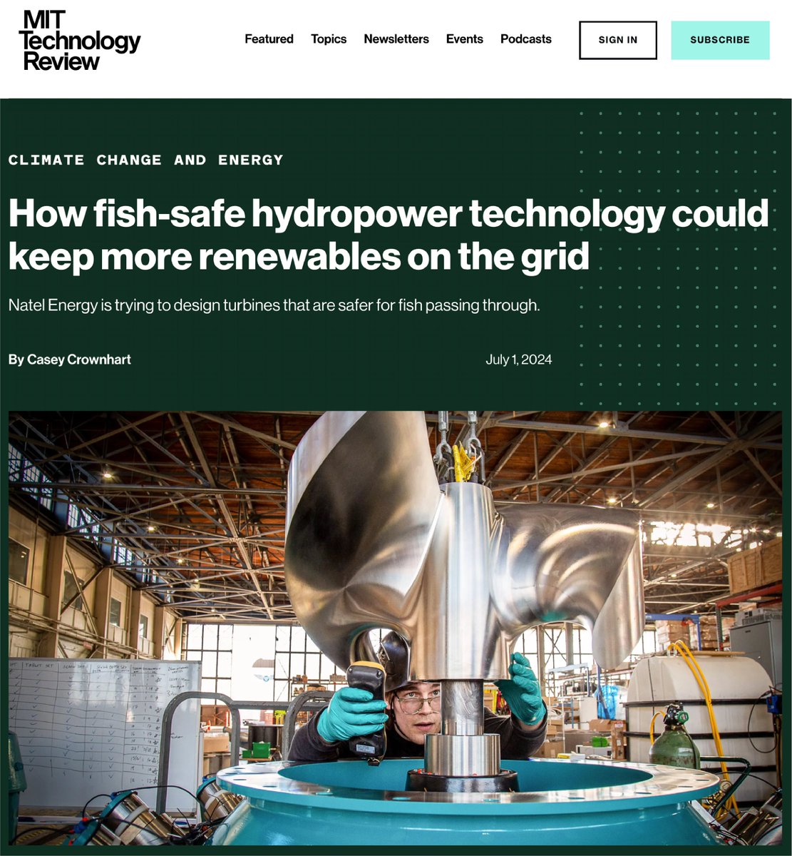 FishSafe™ turbines are one tool we can use to balance river ecosystem health with global climate goals. Learn how FishSafe™ hydropower can keep more renewables on the grid in <a href="/techreview/">MIT Technology Review</a>'s recent conversation between <a href="/giaschneider/">Gia Schneider</a> and <a href="/casey_crownhart/">Casey Crownhart</a>. bit.ly/3W3RUd4