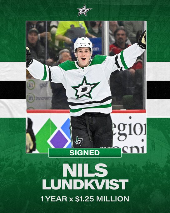 Nils Lundkvist Signed by Stars 1 year at 1.25 million with a photo of Nils celebrating