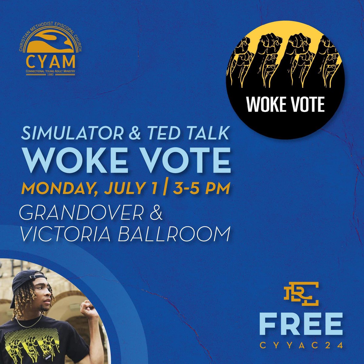 CYAM_CME's tweet photo. Make sure you join us today at 3pm for the Woke Vote - Simulator and Ted Talk. We will start in Grandover then move to Victoria. 

#CYAM #IAmCYAM #CME #IAmCME #FREE #CYYAC24 https://t.co/uHWSQxdNT6