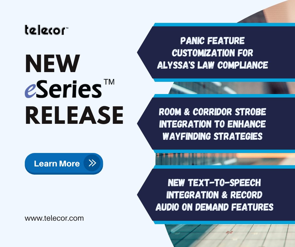 TelecorInc's tweet image. The best in public address and mass notification keeps getting better! Telecor's NEW eSeries update provides incredible features and enhancements. Sign up for a webinar by filling out a contact form: pulse.ly/b5ctlznjjx

#TelecorSafe #communication #innovation #softwareupdate