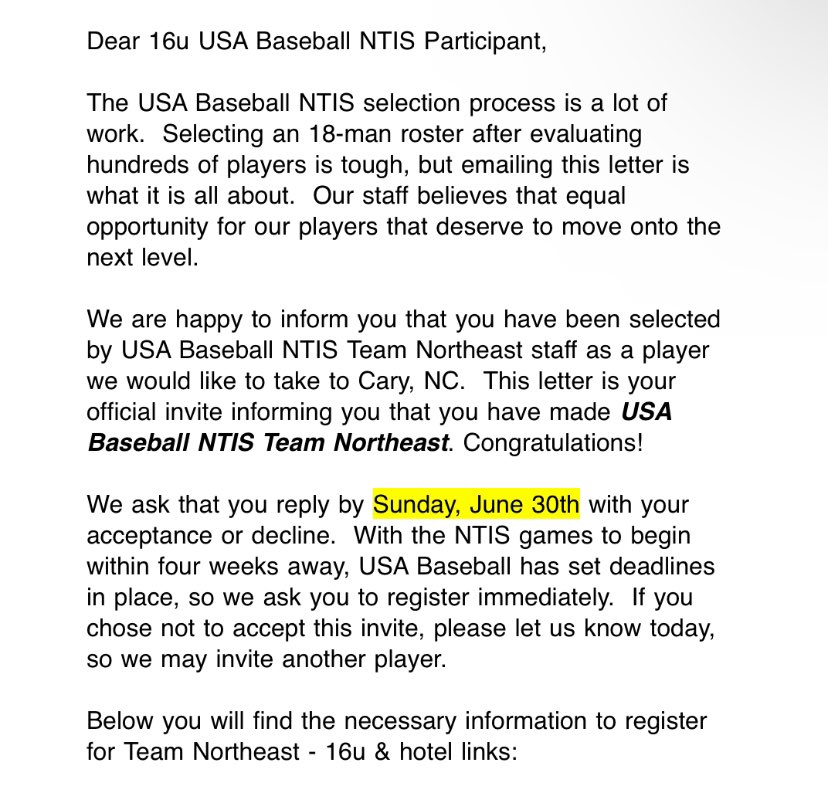 Beyond blessed to have received this great opportunity to Represent the city of Malden and my Family on a National stage in Cary NC.

Thank you USA Baseball and Team Northeast for this great opportunity.