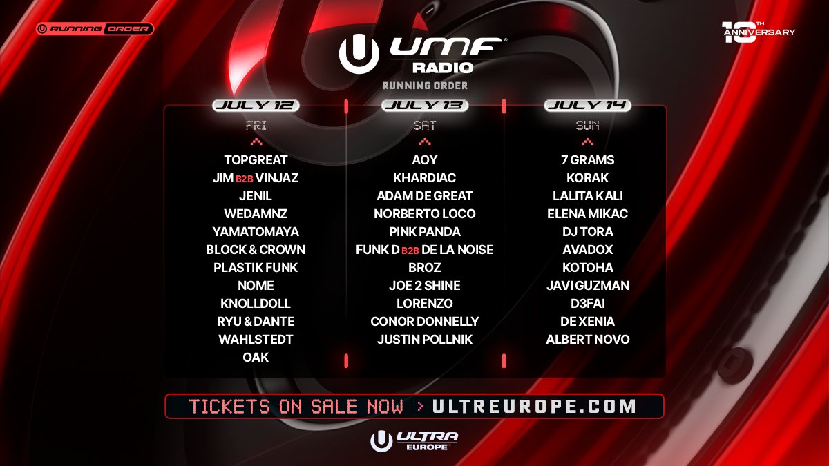 UltraEurope's tweet photo. Stage running orders for #UltraEurope2024 are here! ✌🏼 Who are you most excited to see? https://t.co/xhuv0fGe0X