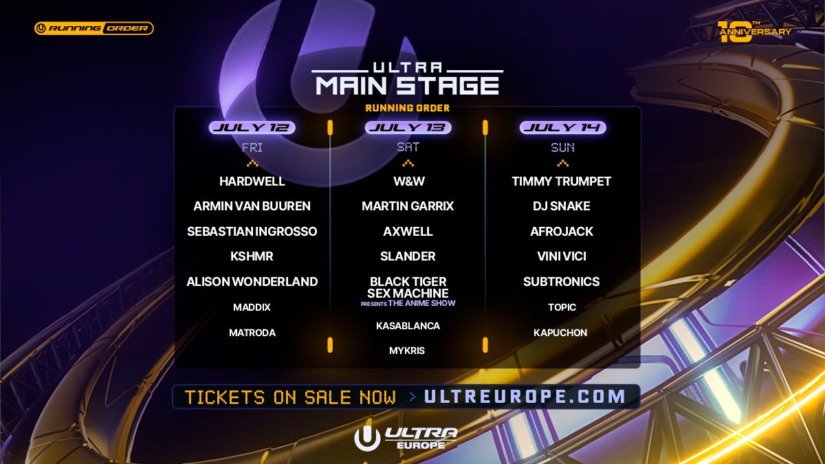 UltraEurope's tweet photo. Stage running orders for #UltraEurope2024 are here! ✌🏼 Who are you most excited to see? https://t.co/xhuv0fGe0X