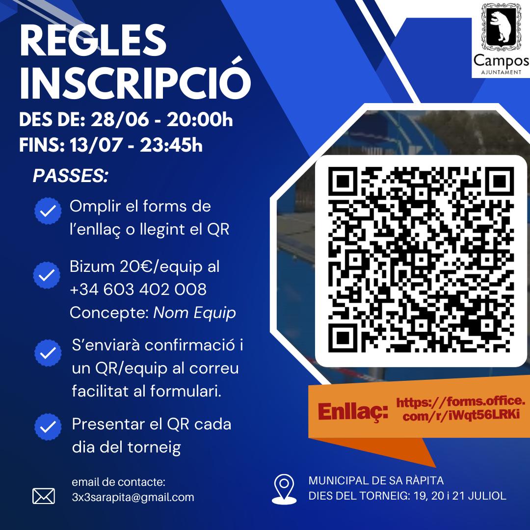 🔴🔴🔴Inscripcions obertes!!!

⚽️Torneig 3x3 de futbol a Sa Ràpita el cap de setmana de les festes, del 19 al 21 de juliol.

➡️Podeu apuntar-vos en aquest enllaç: bit.ly/4cJhyJC

💶Preu de la inscripció: 20€ per equip.

Més informació👇👇👇